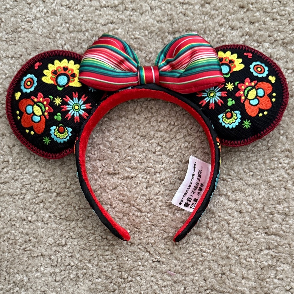 Disney Black Embroidered Floral Mouse Ears Headband